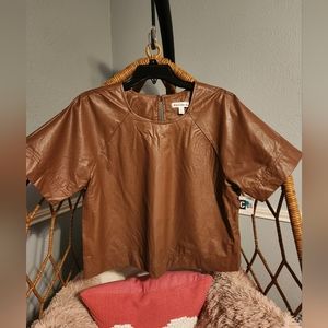 Brown faux leather crop top
